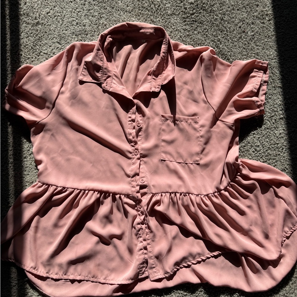 SHEIN Blush Button-Up Peplum Blouse